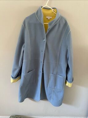 Susan Graver Light Blue Teddy Jacket with Yellow Trim